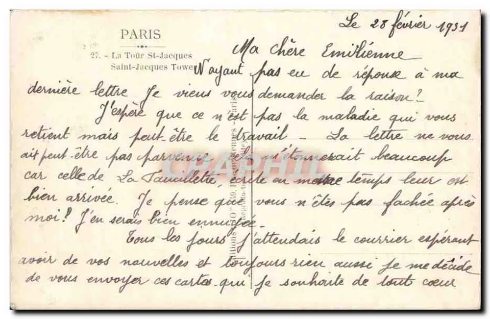 Torre Saint-Jacques — Paris — editor desconhecido, n° 27 - Verso