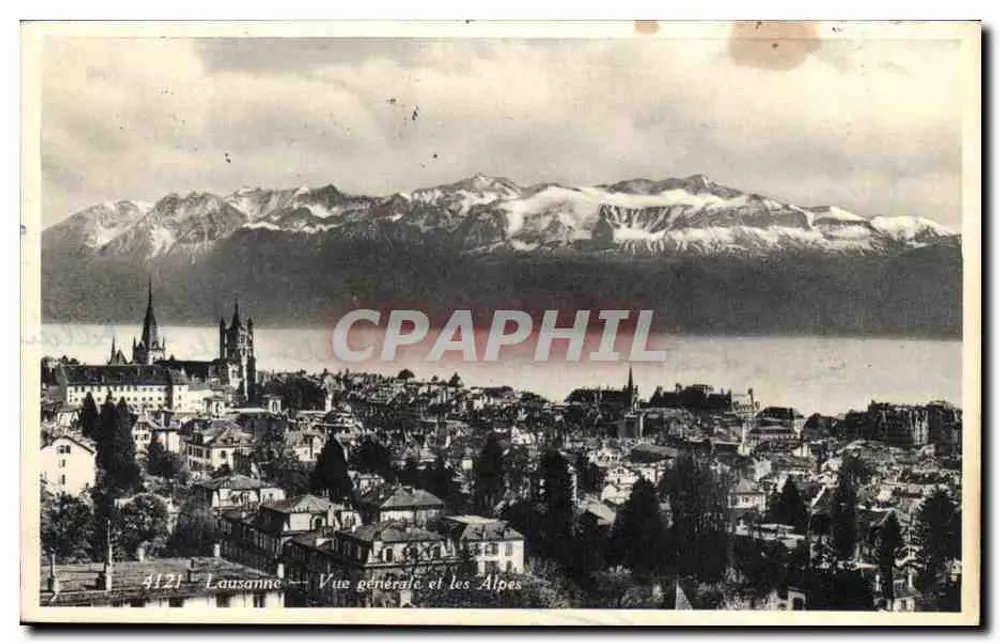 Lausanne — Allgemeiner Blick und die Alpen — Édition Jaeger - Vorderseite