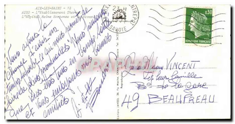 Hotel Gratiâne — Aix-les-Bains — Verlag: Éditions de la Poste - Rückseite