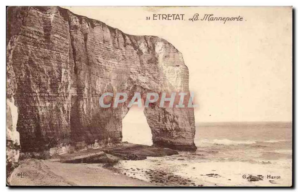 Etretat. A Manneporte — vista das falésias e da arco natural — G. B. Te Havre, n°31 - Frente