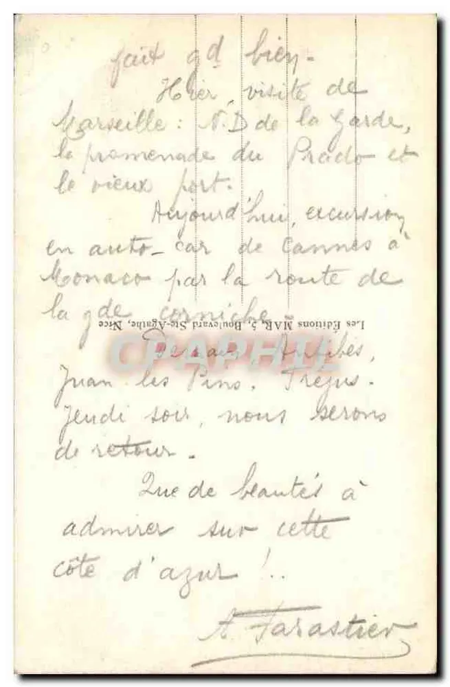 Roquebrune e Monte-Carlo — vista panorâmica — Les Éditions Mar 5, Boulevard St-Agathe, Nice - Verso