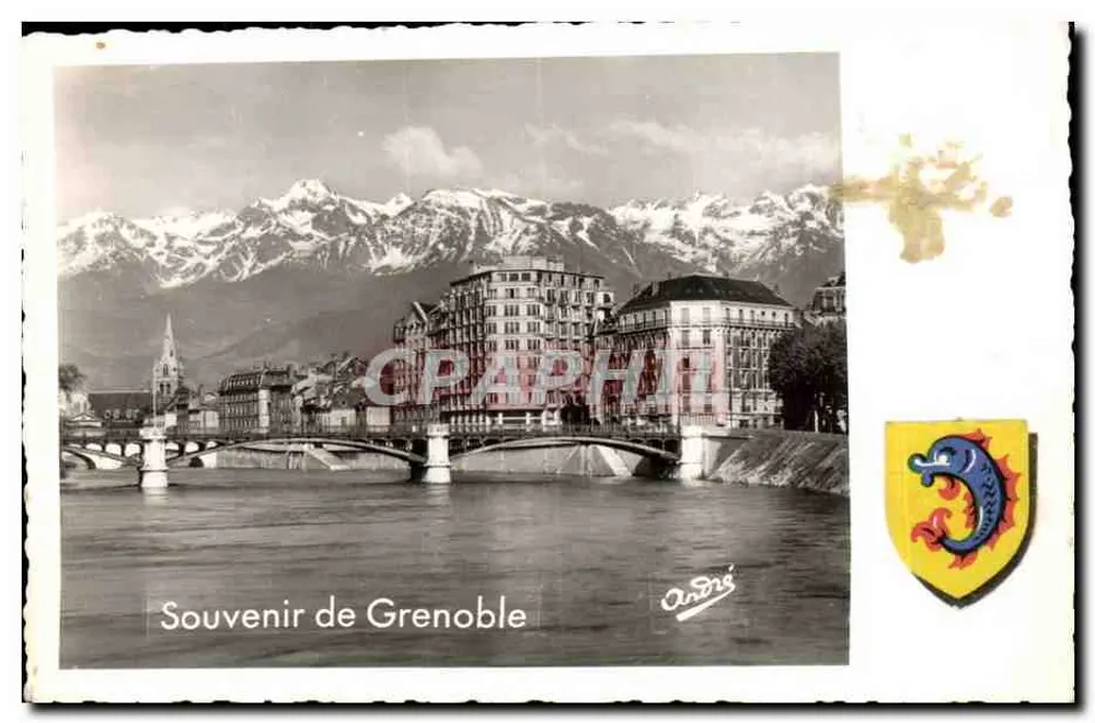 Grenoble — Pont de la Porte de France et chaîne de Belledonne — Édition d'Art André, n°1002E - Frente