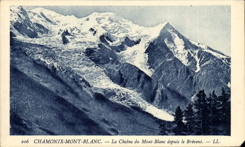 Chamonix-Mont-Blanc — Widok łańcucha Mont-Blanc z Brévent — LL. — N° 206 - Awers