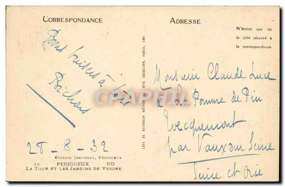 La Tour und die Gärten von Vesone — Périgueux — Edition Jeaunneau - Rückseite