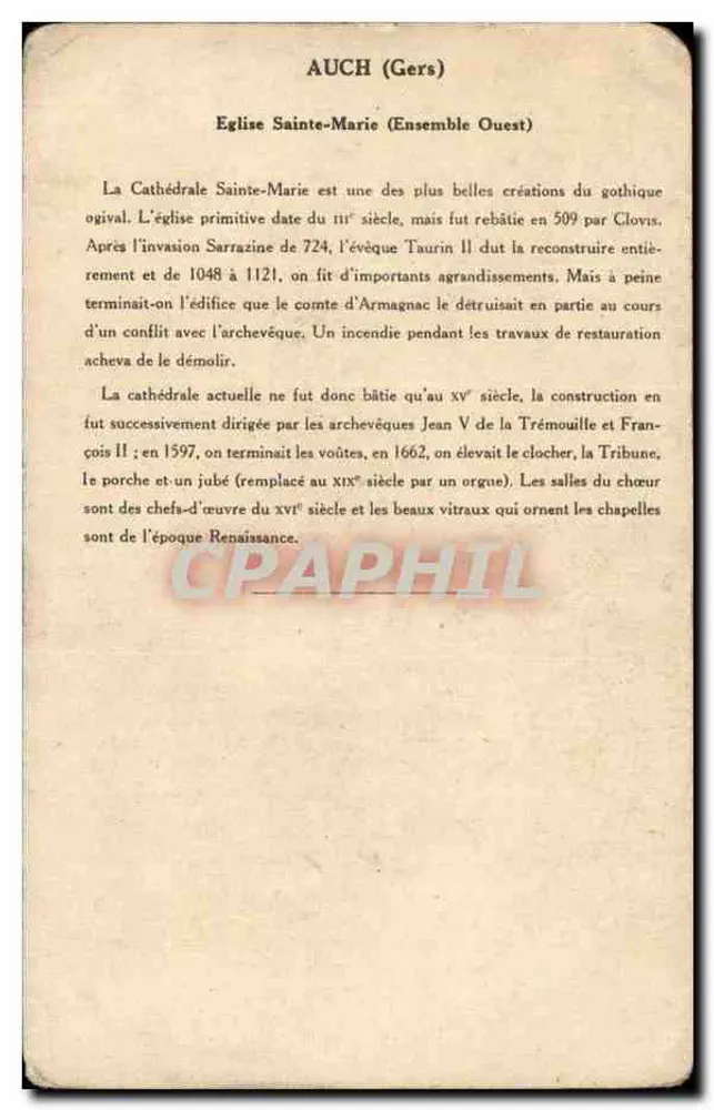 Auch (Gers) — Catedral Santa Maria (Conjunto Oeste) — Coleção da Kolaraine e da Solução Pautaubege, 3ª Série - Verso