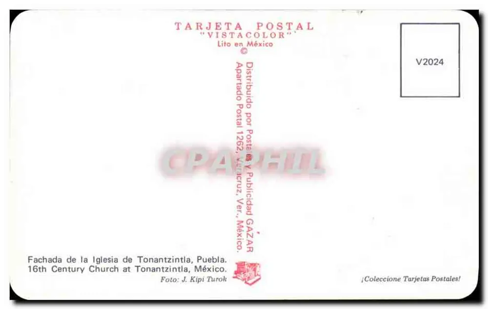 Fassade der Kirche von Tonantzintla, Puebla — 16. Jahrhundert — Ansichtskarte 'Vistacolor' Nr. V2024 - Rückseite