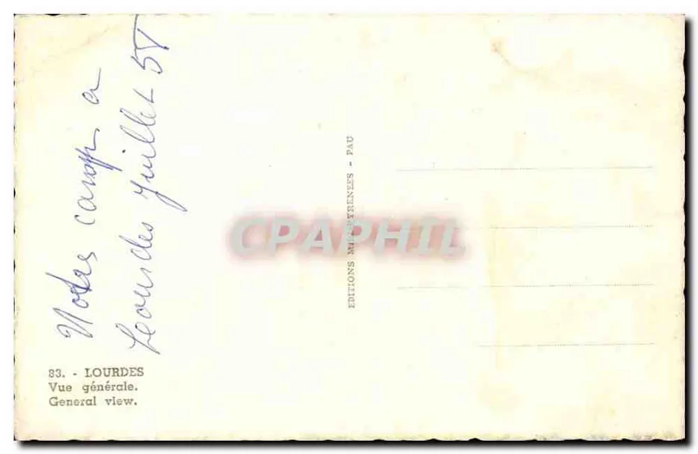 Lourdes — Vista geral — Edições Mairéennes - Pau, n°83 - Verso