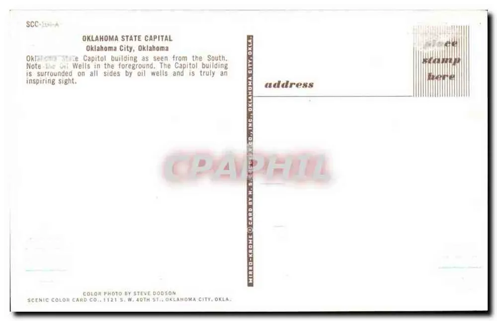 Capitol von Oklahoma — Oklahoma City — Verlag HIRBO-KROME CARD CO. - Rückseite