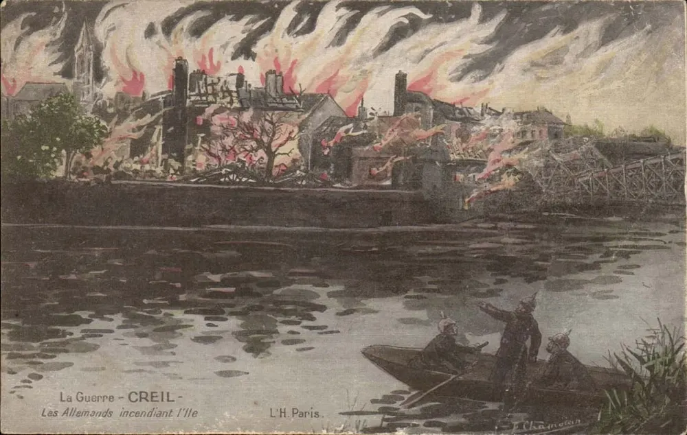 Creil — Die Deutschen zünden die Insel an — L'H. Paris - Vorderseite
