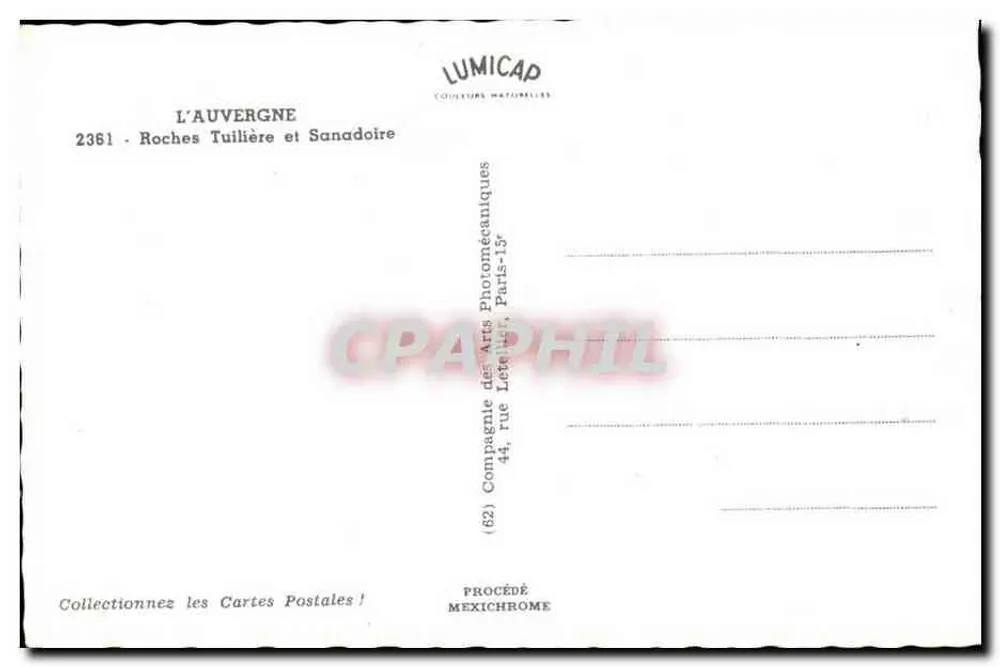 Roches Tuilières und Sanadoire — L'Auvergne — Verlag LUMICAP - Rückseite
