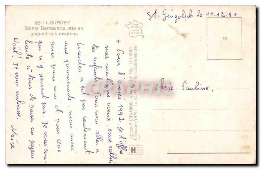 Sainte Bernadette — betendend ihre Schafe — Éditions P. Chambon, n°16 - Rückseite