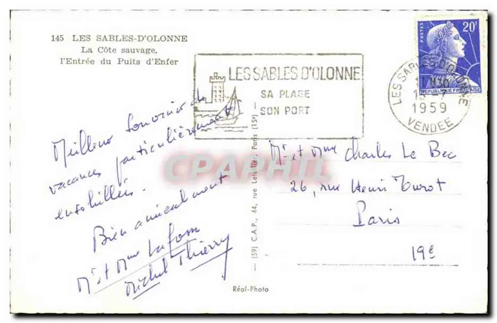 Les Sables-d'Olonne — Eingang zum Puits d'Enfer — Réal-Photo - Rückseite