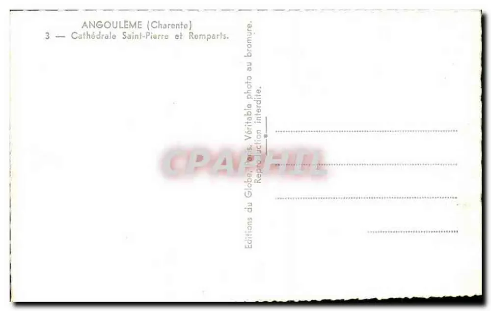 Angoulême — Kathedrale Saint-Pierre und Mauern — Éditions du Globe Paris - Rückseite
