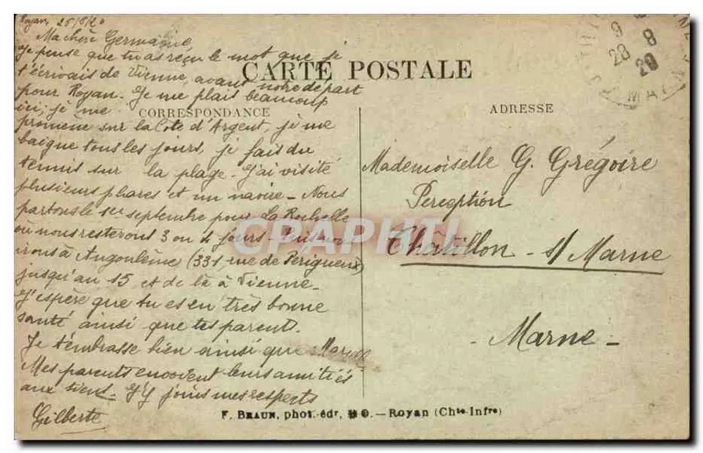 Royan — Luftbild der Grande Conche — F. Braun, phot.-éd. Royan (Charente-Inférieure) n°3585 bis - Rückseite