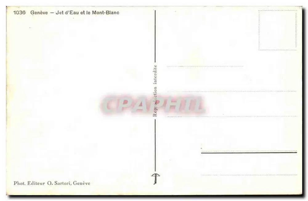 Genf — Jet d'Eau und Mont Blanc — Verlag O. Sartori, Genf, Nr. 1036 - Rückseite