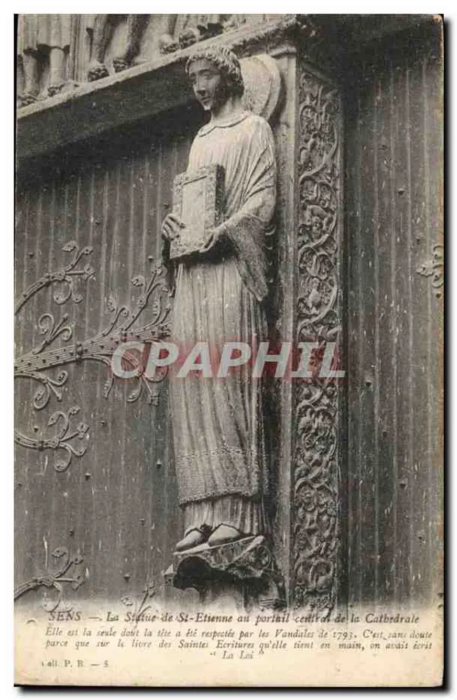 Sens — Statue des hl. Stephan am zentralen Portal der Kathedrale — All. P. B. — 5 - Vorderseite