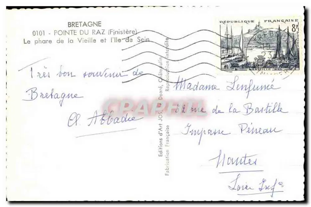 Pointe du Raz — Leuchtturm der Alten und die Insel Sein — Éditions d'Art Jos, Doaré, Crêteuil - Rückseite