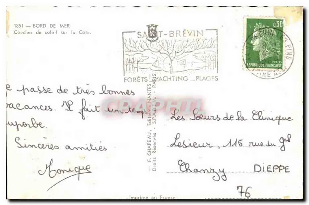 Pôr do sol na Costa — Saint-Brévin — Editor F. Chapeau, n°76 - Verso