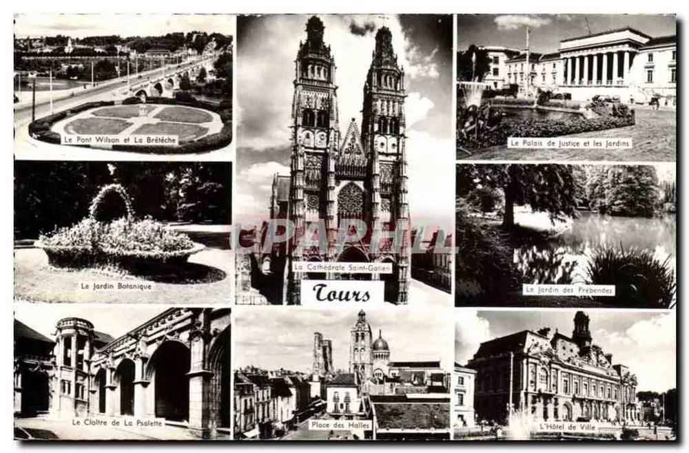 Tours — vista panorâmica com a catedral, ponte Wilson, jardim botânico e outros monumentos — Edições Gaby, Nantes - Frente