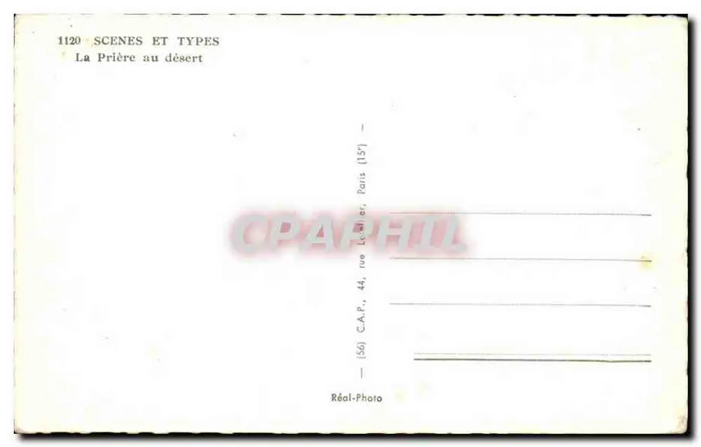 A Oração no deserto — Scènes et Types n°1120 — C.A.P., Paris - Verso