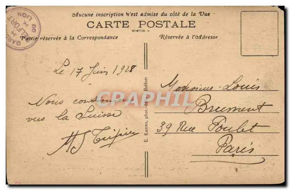 O Leão de Belfort — Monumento aos Defensores de Belfort — Obra de Bartholdi - Verso