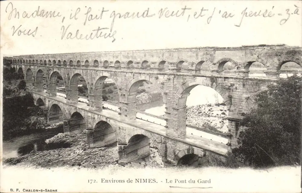 Aproximadamente de NIMES - O Pont du Gard — B. F. CHALON-S-SAONE, n°172 - Frente