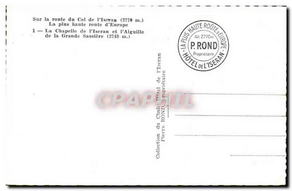 Kapelle der Grande Sassière — Route du Col de l’Iseran (2770 m) — Sammlung Pierre Rond - Rückseite