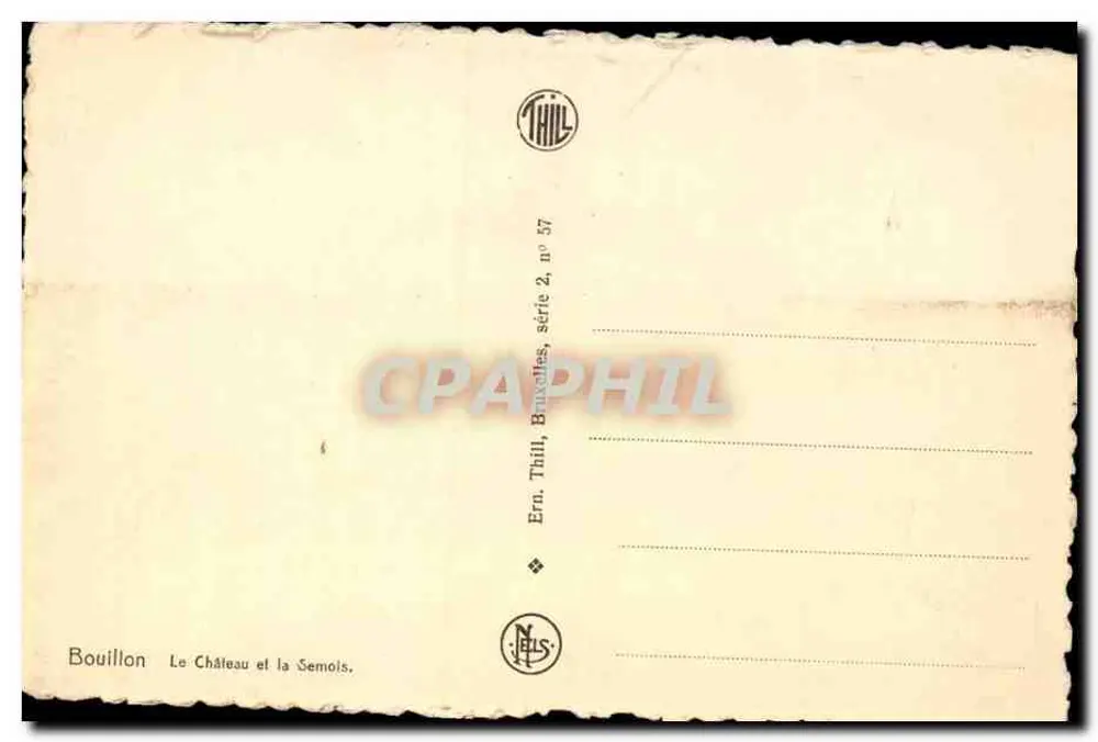 Bouillon — O Castelo e a Semois — Ern. Thill, Bruxelas, série 2, n° 57 - Verso