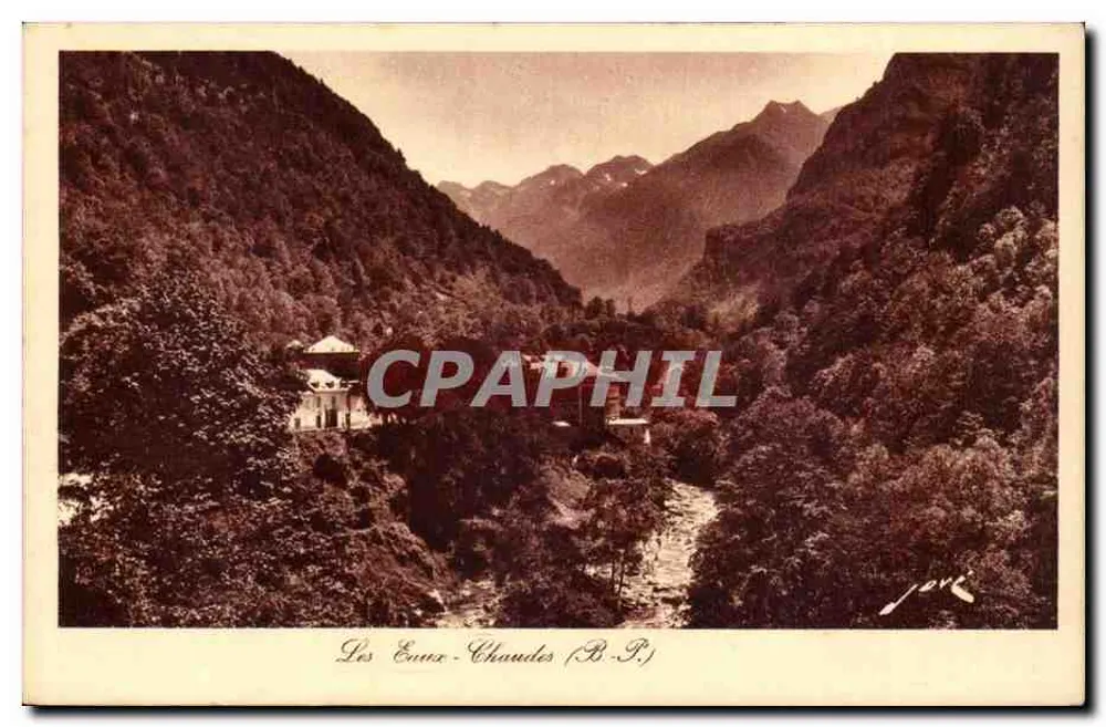 Les Ennez-Chaudes (B.P.) — vista do vilarejo e do rio Gave d'Ossau — Edição Jové, Pau - Frente