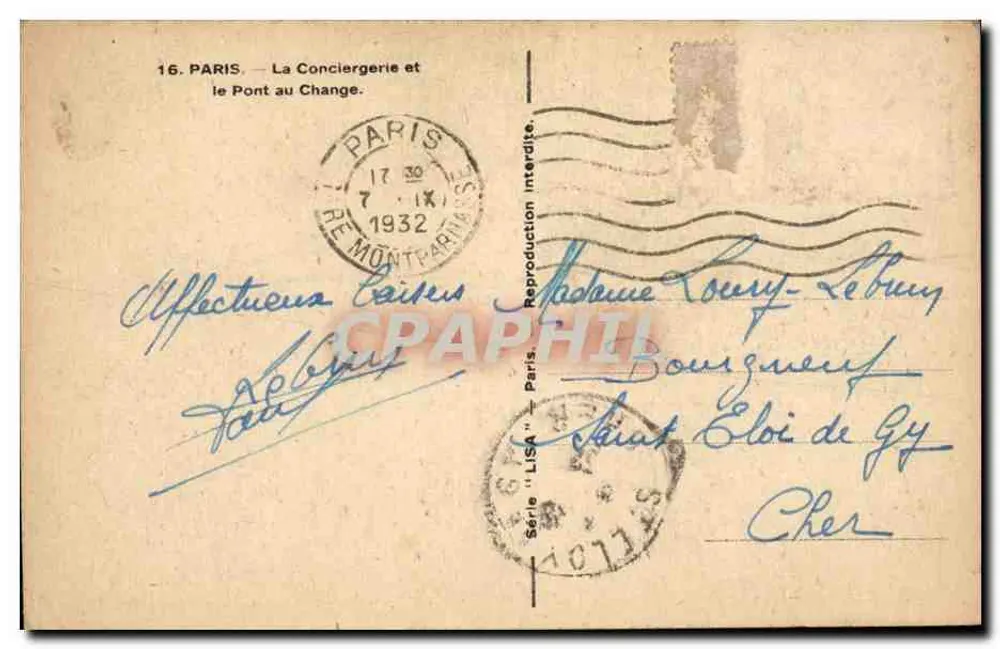 Paris — La Conciergerie und der Pont au Change — Serie LISA n°16 - Rückseite
