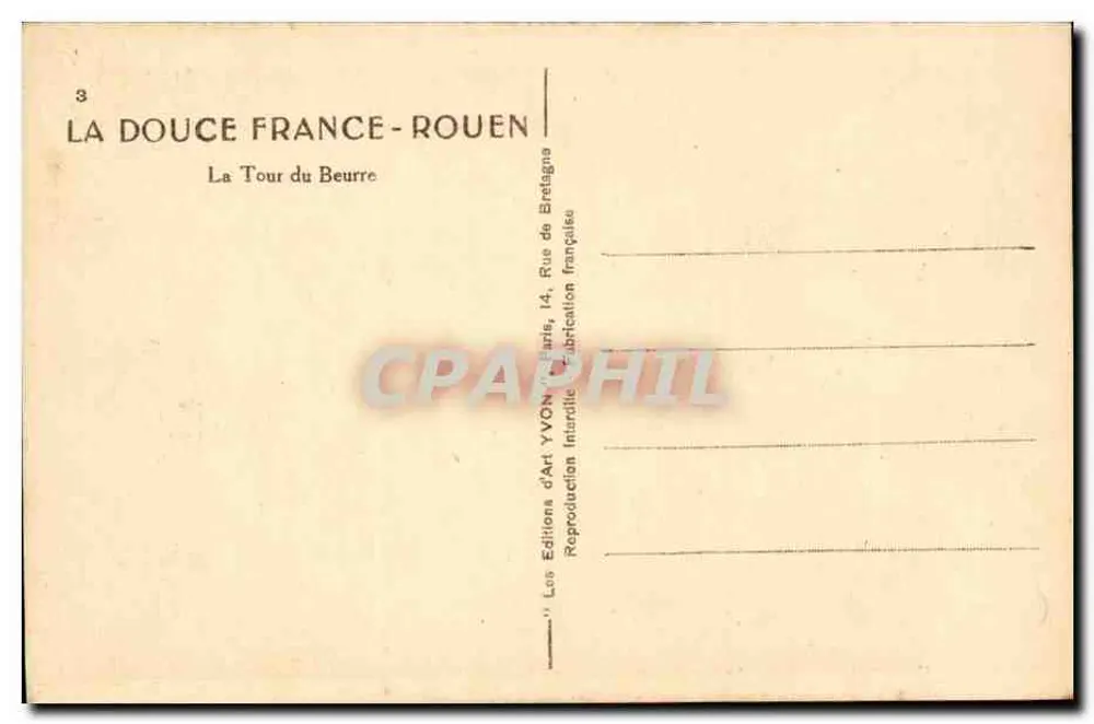 La Tour du Beurre — Rouen — Edities van Kunst YVON - Achterkant