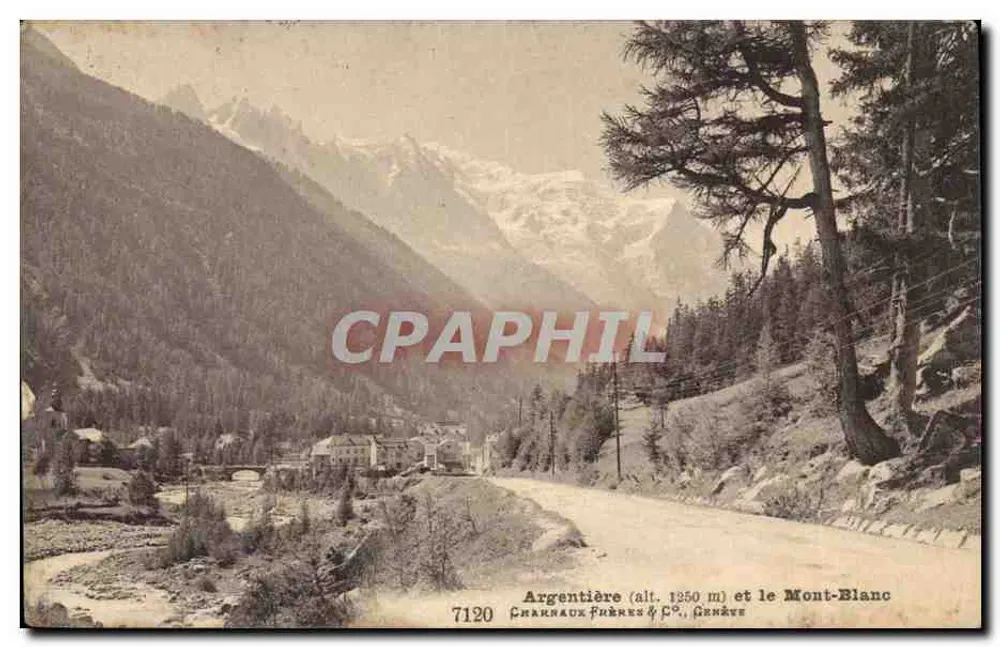 Argentière (alt. 1850 m) e o Mont-Blanc — Chauraux Frères & C°, Genebra, n° 7120 - Frente