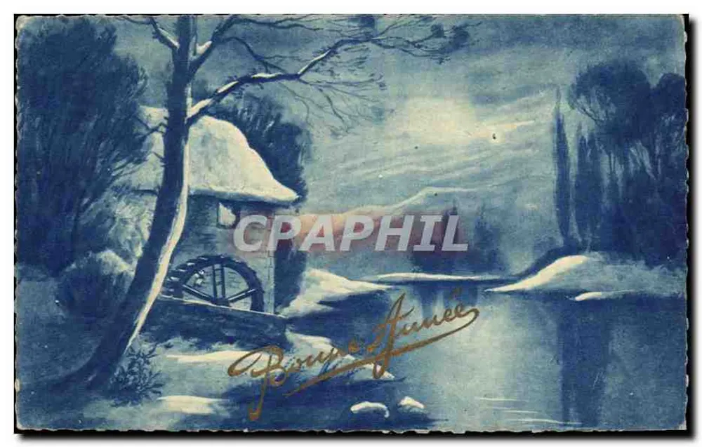 Winterlandschaft mit Wassermühle — unterschrieben von 'Birge Janée' — Verleger nicht sichtbar - Vorderseite