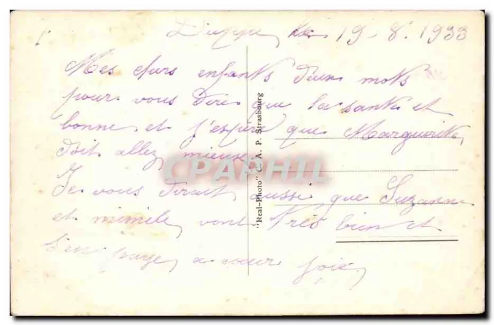 Dieppe — Vista Geral tirada da Igreja de São Jacó — C.A.P. Strasbourg n°94 - Verso