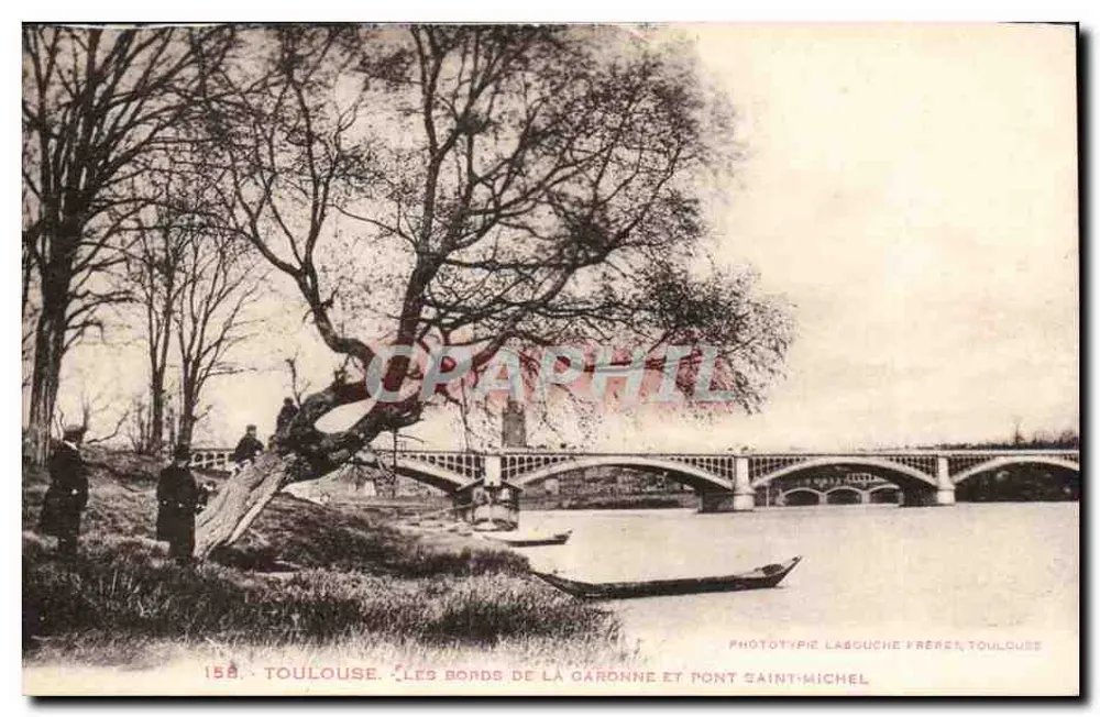 Toulouse — Die Ufer der Garonne und Brücke Saint-Michel — Phototypie Laguché Frères, Toulouse - Vorderseite