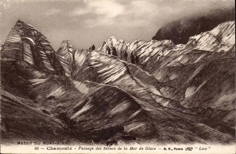 Massiv des Mont-Blanc — Chamonix — Passage der Seracs der Mer de Glace — B.F., Paris — Lux - Vorderseite