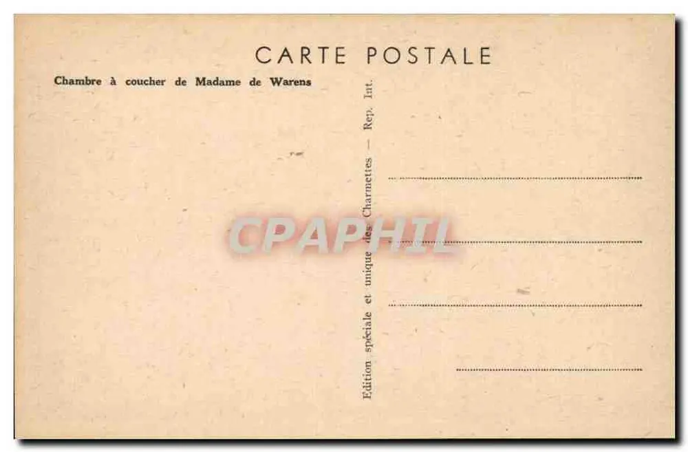 Camera da letto di Madame de Warens — Edizione speciale delle Charmettes - Verso