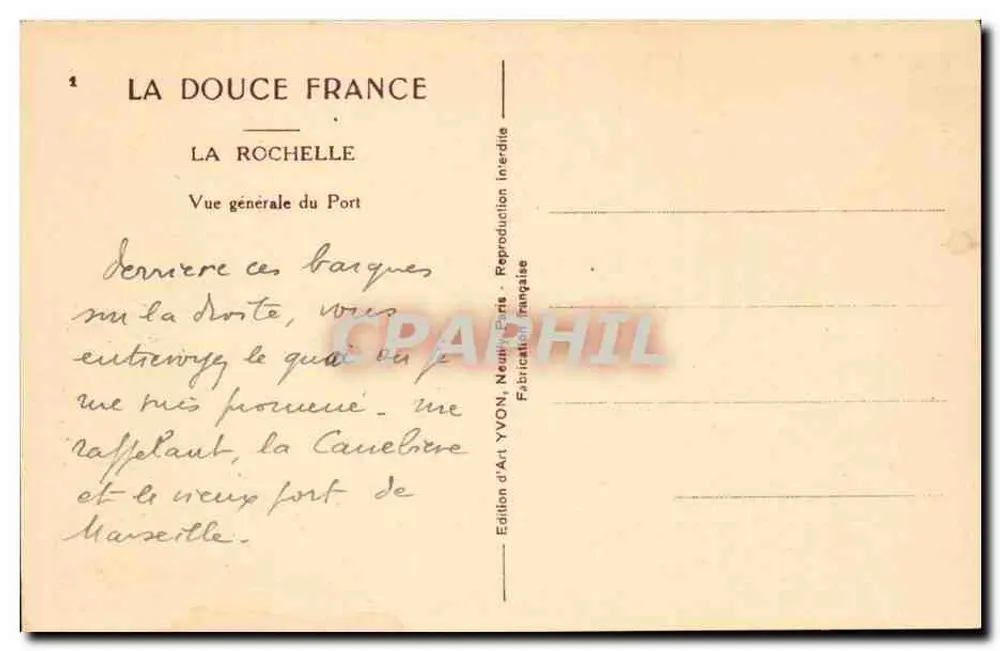 La Rochelle — Vista general del Puerto — Edición de Arte YVON, Neuilly-Saint-Genès - Reverso