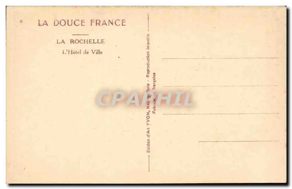 La Rochelle — Das Rathaus — Édition d'Art YVON, Paris - Rückseite