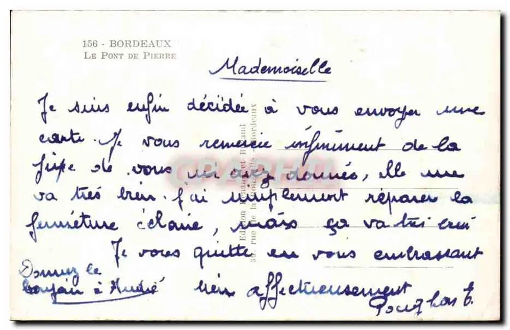 O Ponte de Pierre — Bordeaux — Edição Régnier e Druil - Verso