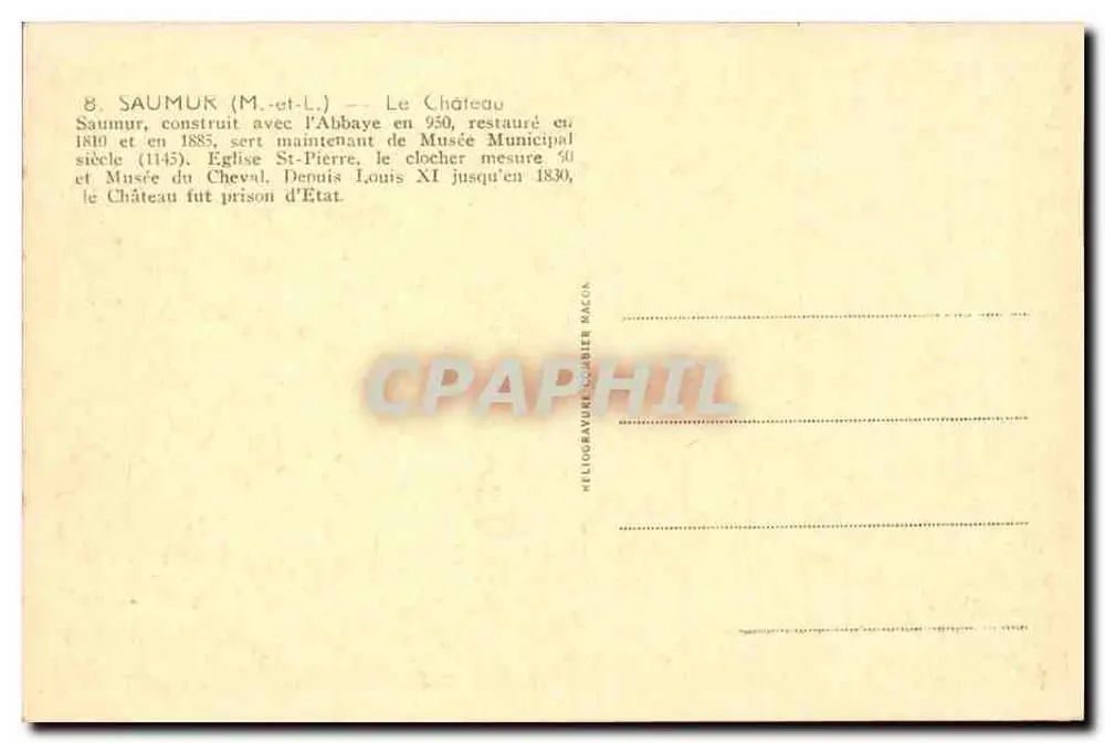 Castelo de Saumur — Saumur (Maine-et-Loire) — Héliogravure Doublier Nacca - Verso