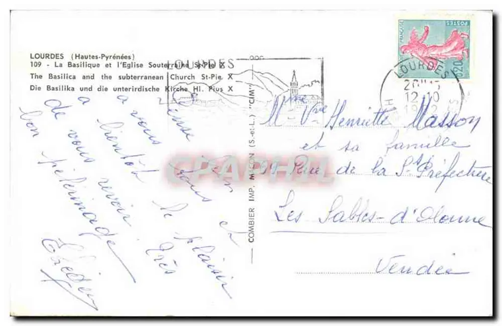 Lourdes (Hautes-Pyrénées) — A Basílica e a Igreja Subterrânea São Pio X — Combiér Imp. (S.-et-L.) - Verso