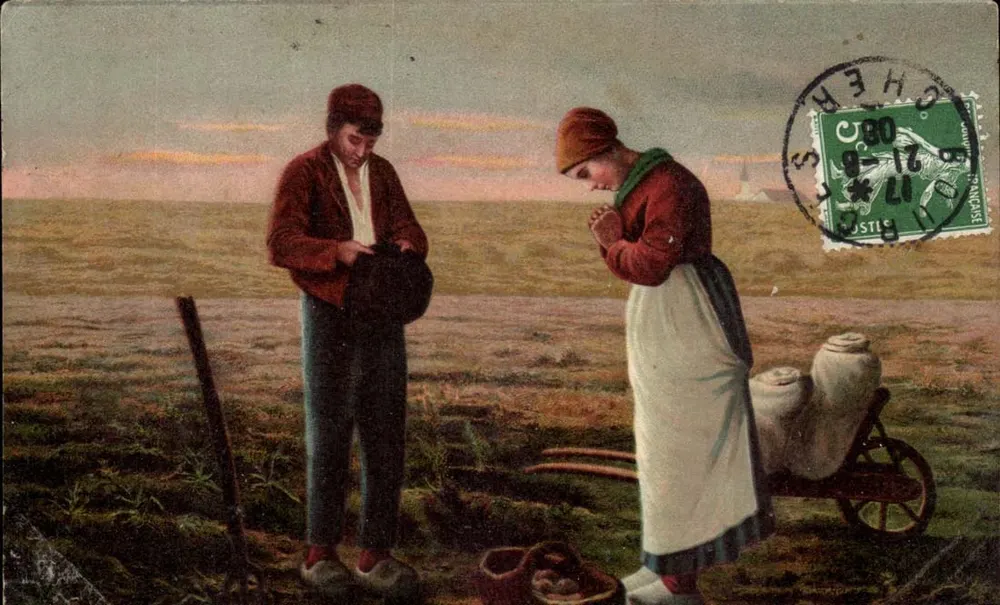 Dois camponeses no campo — cena de vida — K.F. Editeurs Paris, Série 904 - Frente