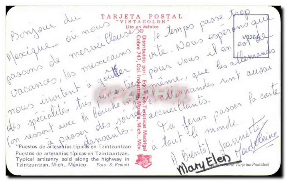 Typische Handwerksstände in Tzintzuntzan — Michoacán, Mexiko — POSTKARTE "VISTACOLOR" - Rückseite