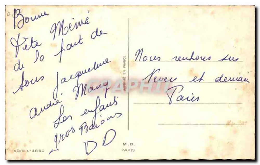 Gelbe und rote Rosen — Frohe Geburtstagskarte — M.D. Paris, Serie N°4890 - Rückseite