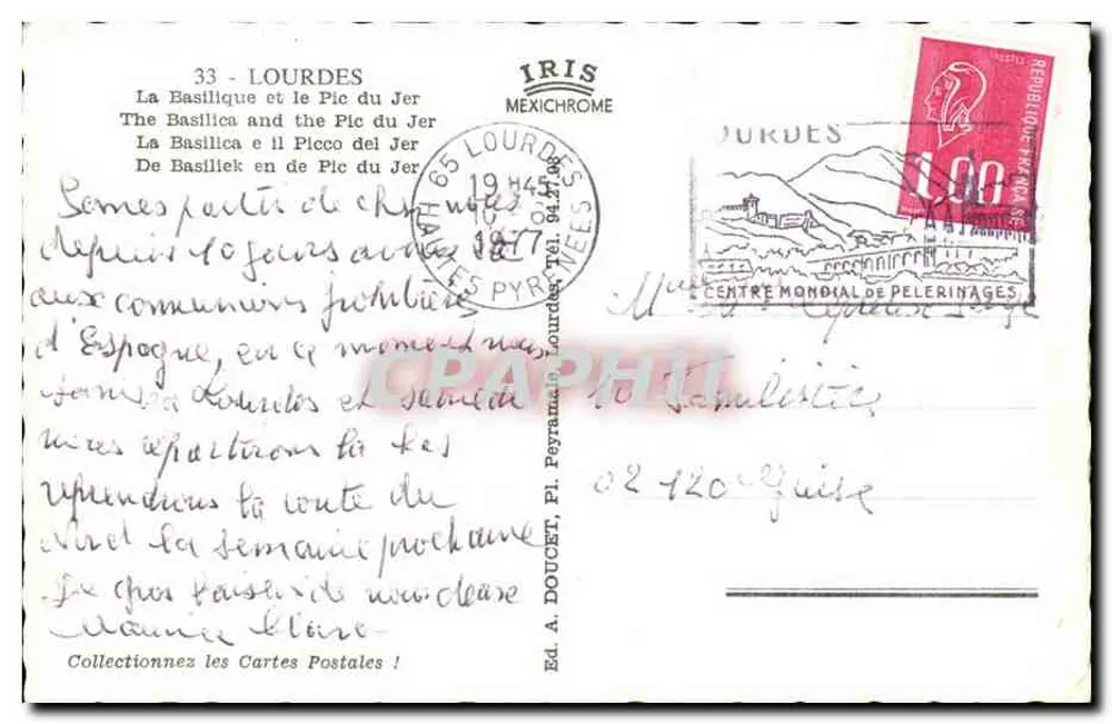 Lourdes — A Basílica e o Pic du Jer — Éd. A. Doucet, Mexichrome - Verso