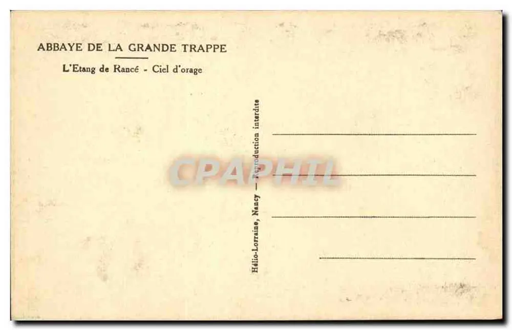 Abbaye de la Grande Trappe — L'Étang de Rancé — Gewitterhimmel — Édito-Lorraine, Nancy - Rückseite