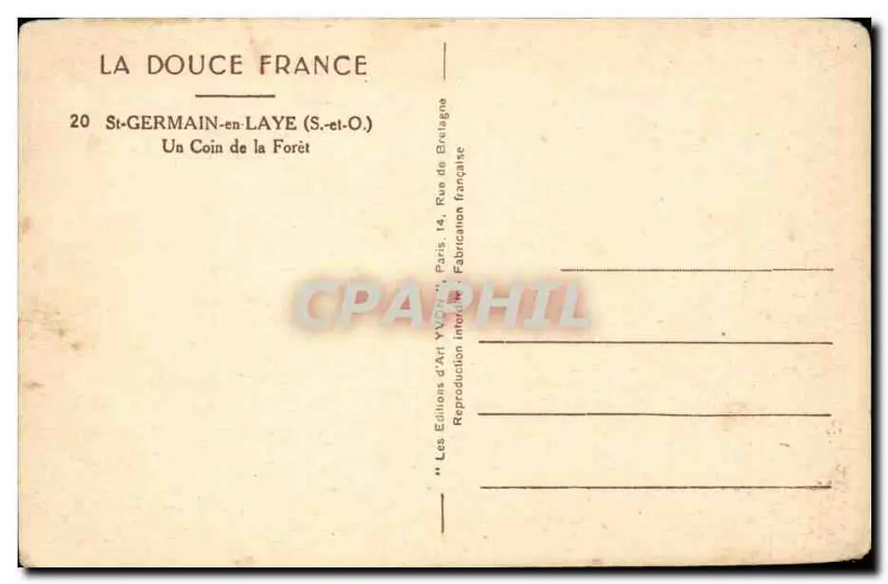 Um Canto da Floresta — St-Germain-en-Laye (S.-et-O.) — Les Éditions d'Art YVON, Paris - Verso