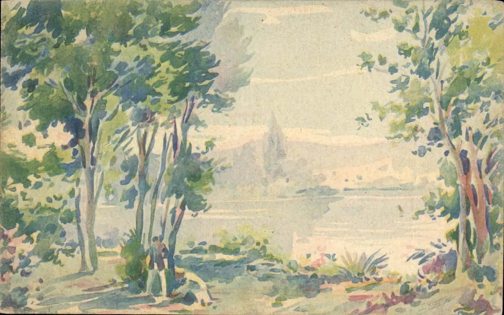 Vista de Terni — paisagem lacustre com árvores — editor IPA CT Buggiano, n° 200-5 - Frente