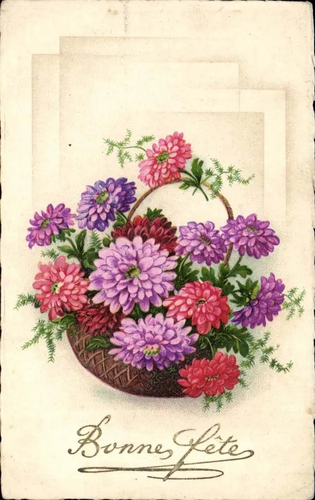 Buntes Dahlienbouquet — Frohe Geburtstage — Ansichtskarte - Vorderseite